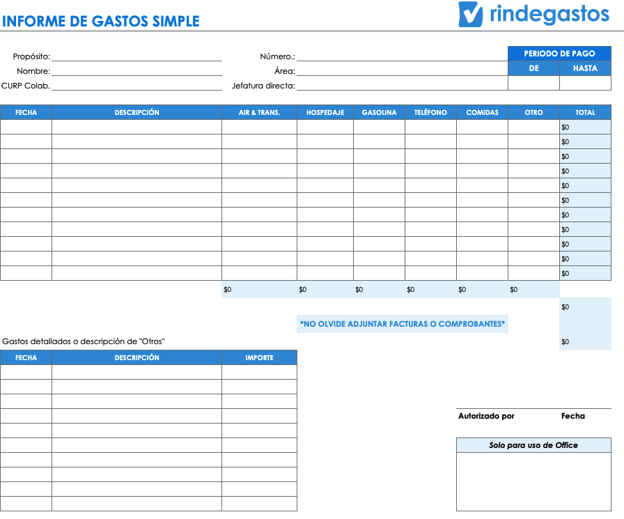 Informe de gastos simple  MX